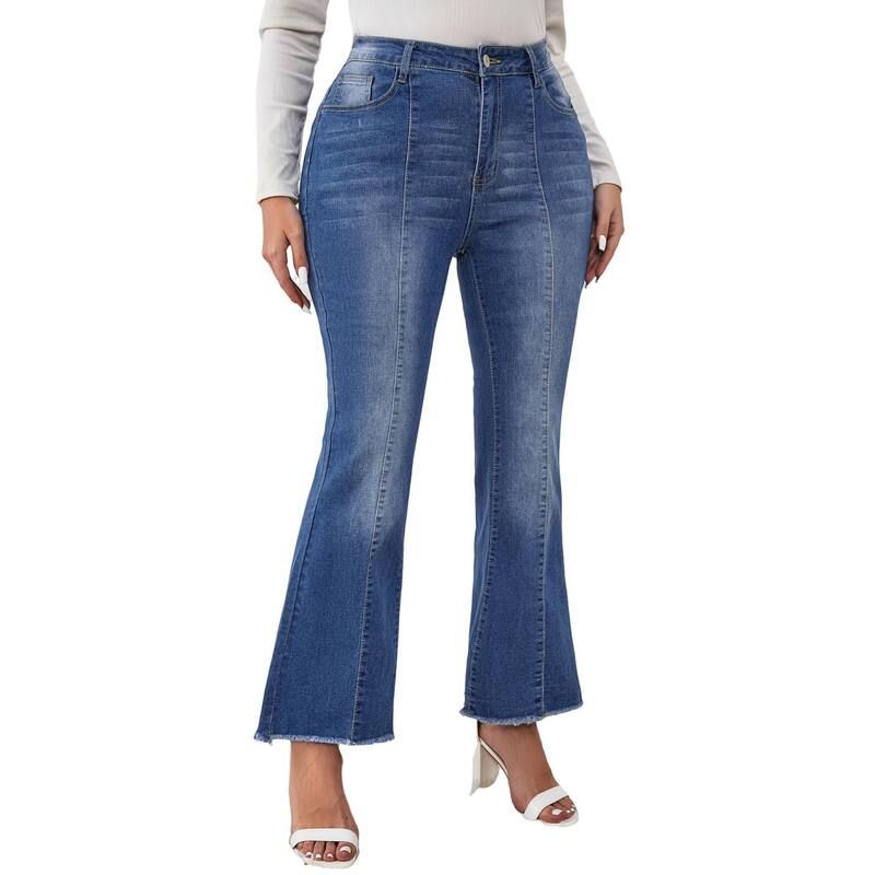 セオリア レディース ボトムス デニムパンツ プラスサイズ ブーツ ジーンズ Seoria Womens Plusize Flared Jeans High Waisted Stretchy Boot