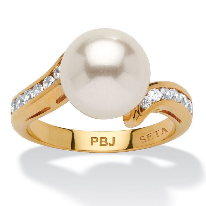 パームビーチジュエリー レディース アクセサリー リング PalmBeach Jewelry 16 TCW Round Simulated Pearl Cubic Zirconiaccent Yell