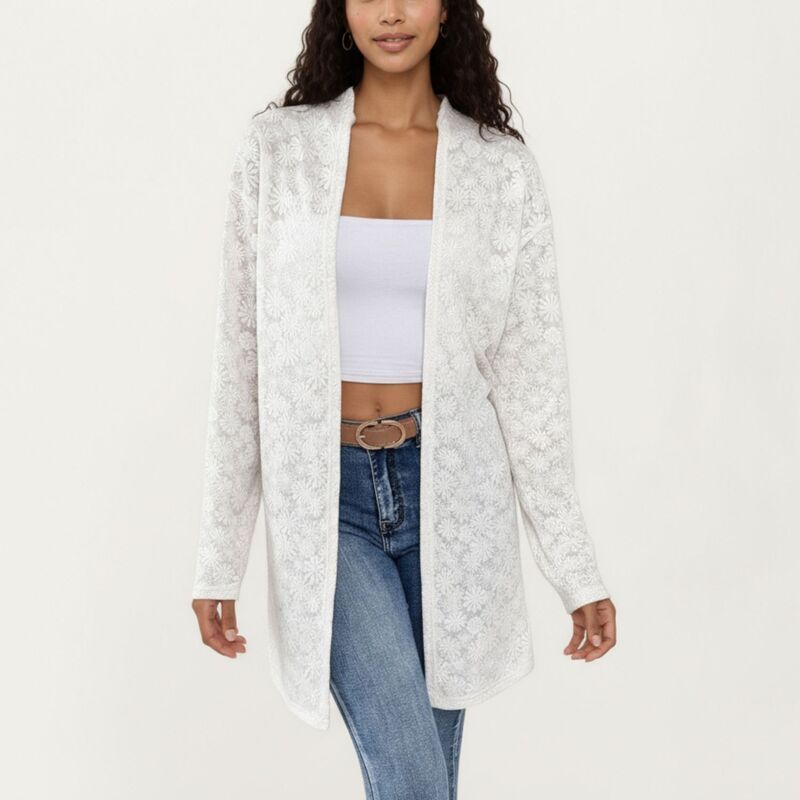 アンナカシ レディース アウター ニット・セーター フラワー柄 カーディガン レース フラワー AnnaKaci Womens Long Sleeve Open Front Cardigan with