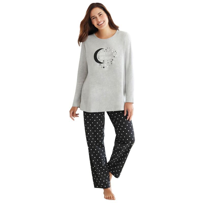 ドリームスアンドコー レディース アンダーウェア ナイトウェア プラスサイズ ニット Dreams Co Plusize Long Sleeve Knit PJ Set Black Dot ブラック