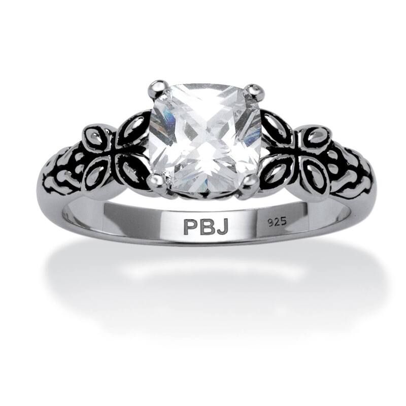 パームビーチジュエリー レディース アクセサリー リング PalmBeach Jewelry Birthstone Ring in Antiqued Sterling April Diamond シル