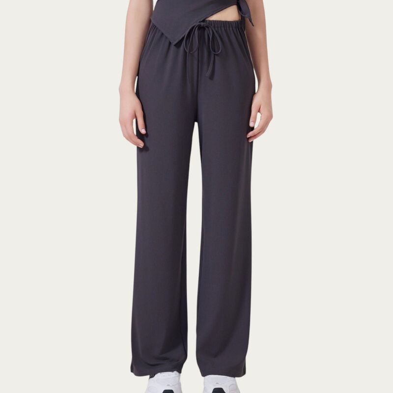 アンナカシ レディース ボトムス カジュアルパンツ リラックスフィット ワイドレッグ ハイウエスト スウェットパンツ AnnaKaci Womenss High Waist Drawstring Wi