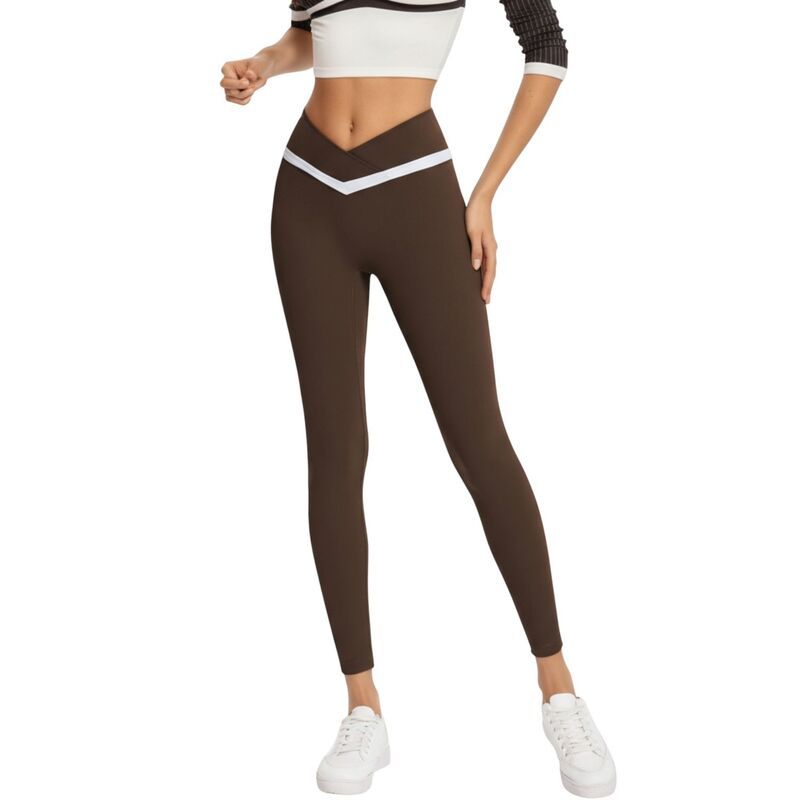 アンナカシ レディース ボトムス カジュアルパンツ カラーブロック レギンス AnnaKaci Womens Crossover Waist Colorblock Fullength Leggings