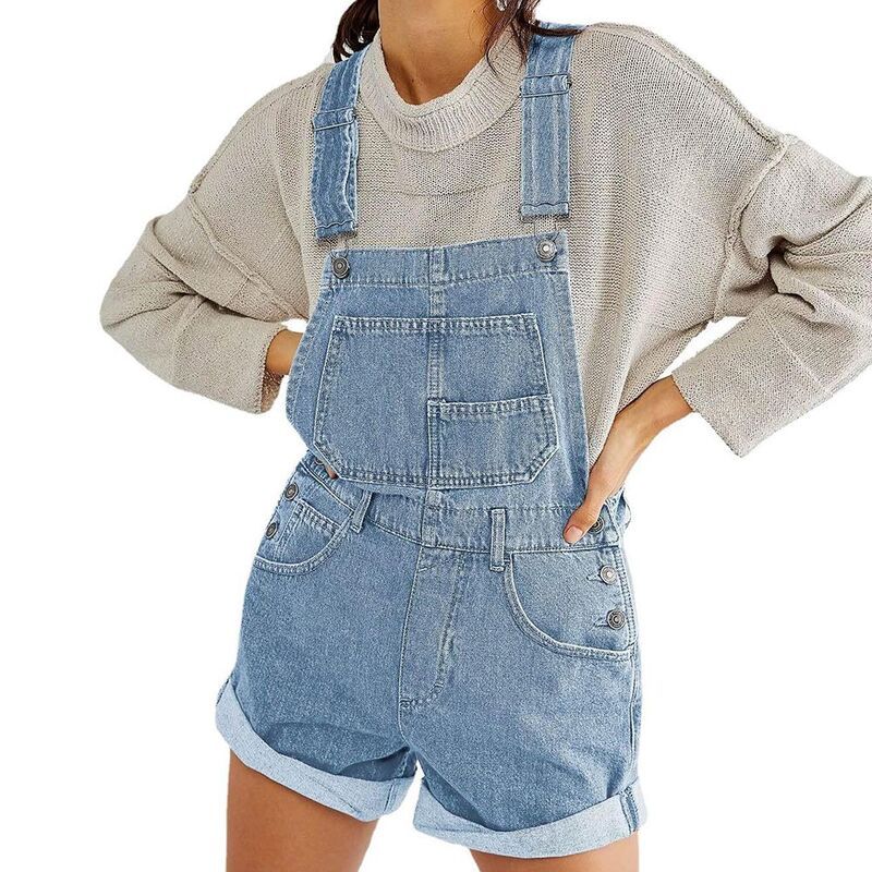ジョイジョイ レディース ボトムス カジュアルパンツ オーバーオール デニム JoyJoy Womensummer Loose Denim Overallshort MultiPocket Cross