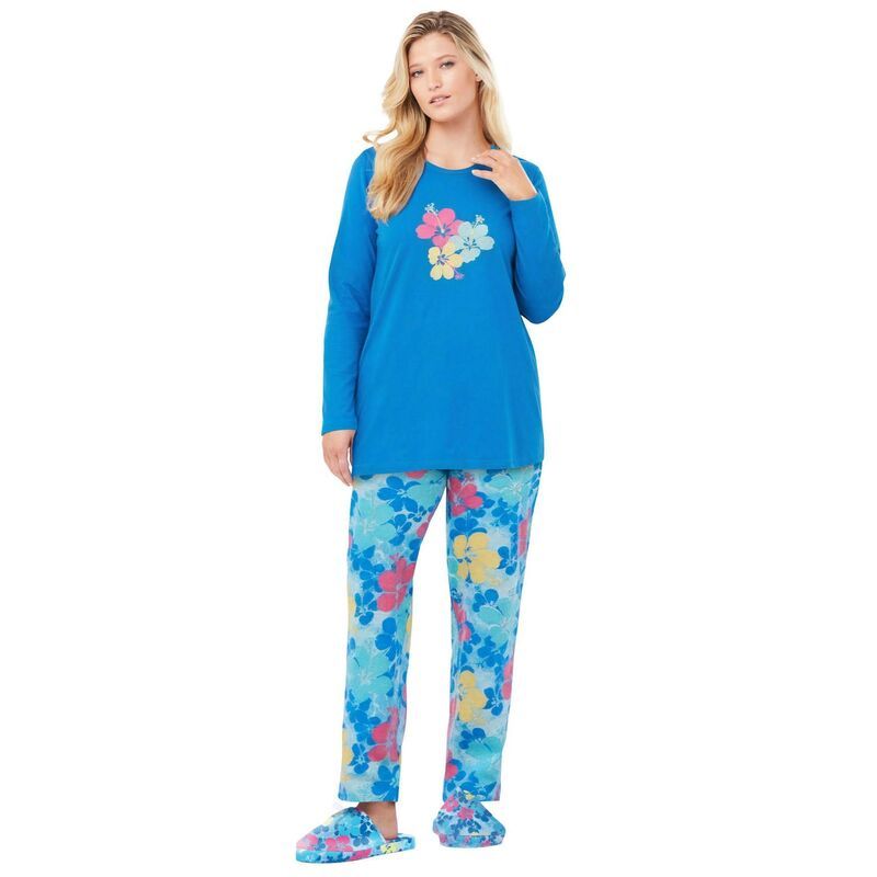 ドリームスアンドコー レディース アンダーウェア ナイトウェア プラスサイズ ニット Dreams Co Plusize Long Sleeve Knit PJ Set Pool Blue Tropi