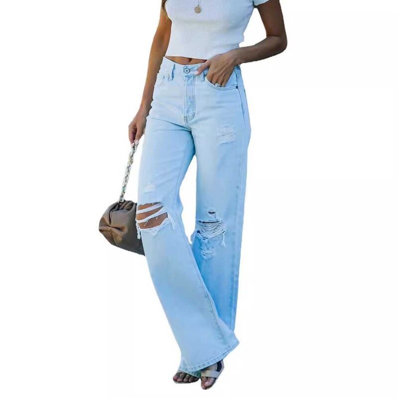 クリアフラワー レディース ボトムス デニムパンツ ワイドレッグ ハイウエスト ジーンズ ClearFlower Womens High Waist Ripped Flare Jeans Distre