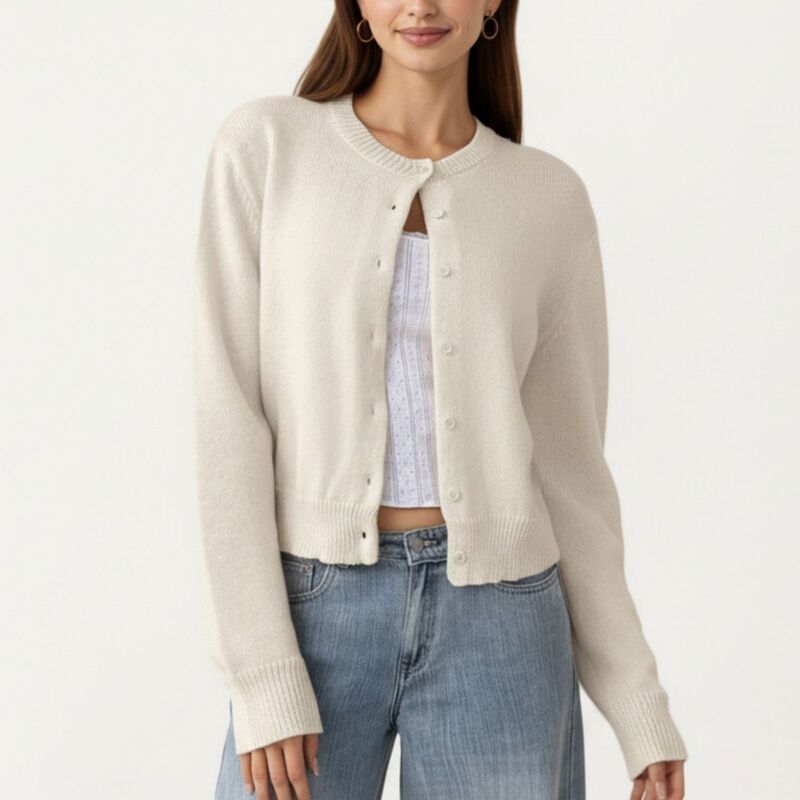 アンナカシ レディース アウター ニット・セーター リブ カーディガン クロップド AnnaKaci Womensoft Knit Button Front Cropped Cardigan with