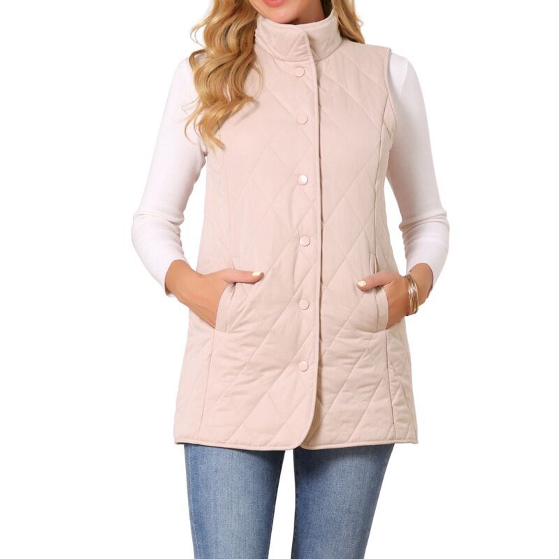 インスパイア シック レディース アウター ジャケット・ブルゾン キルティング ベスト ノースリーブ INSPIRE CHIC Womenstand Collar Sleeveless Button