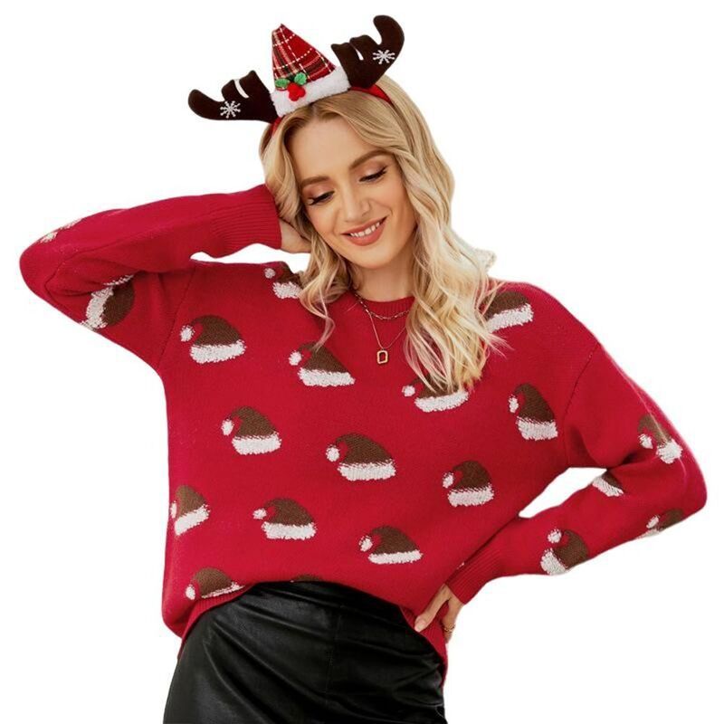 ジョイジョイ レディース アウター ニット・セーター クルーネック JoyJoy Womens Christmas Hat Pattern Knit Sweater Casual Crew Neck