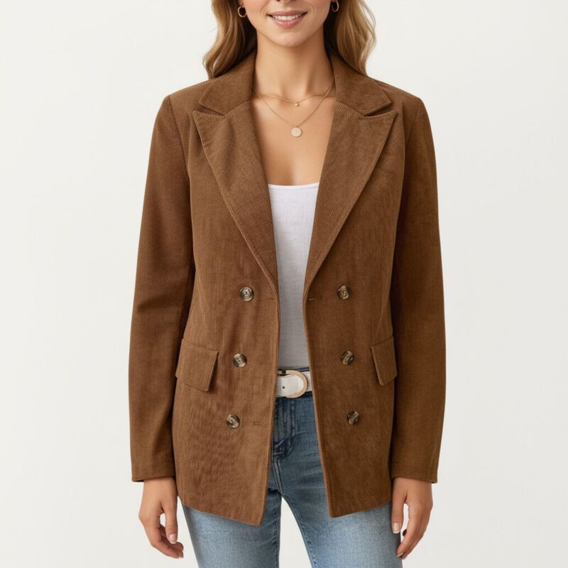 アンナカシ レディース アウター ジャケット・ブルゾン コーデュロイ ブレザー AnnaKaci Womens Double Breasted Corduroy Blazer with Notched