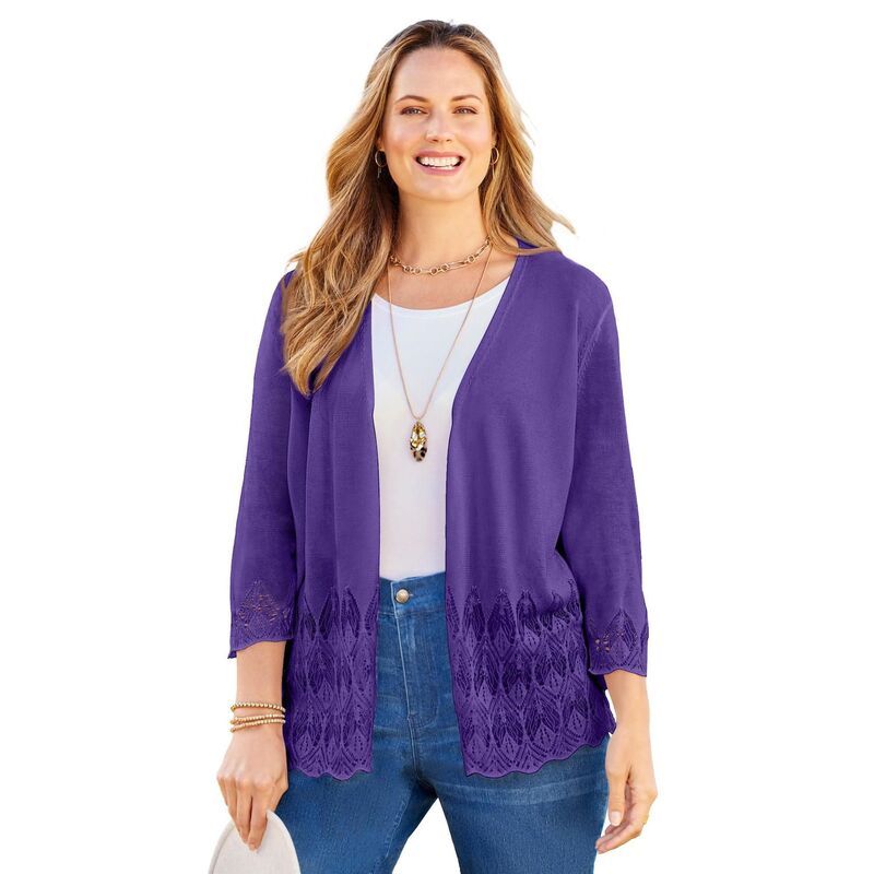 キャサリンズ レディース アウター ニット・セーター プラスサイズ カーディガン Catherines Womens Plusize Pointelle Chevron Cardigan Dark V