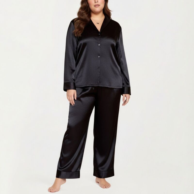 アンナカシ レディース アンダーウェア ナイトウェア プラスサイズ パンツ サテン AnnaKaci Womens PLusize 2Piece Satin Pajama Set with Relax