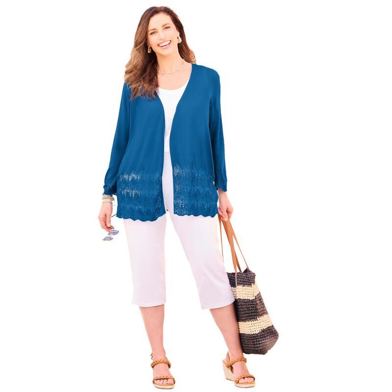 キャサリンズ レディース アウター ニット・セーター プラスサイズ カーディガン Catherines Womens Plusize Pointelle Chevron Cardigan Royal