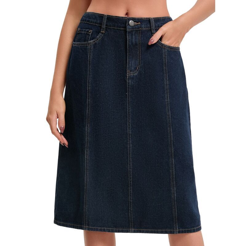 インスパイア シック レディース ボトムスカート A ライン ひざ丈 ハイウエスト デニム INSPIRE CHIC Womens Denim Skirt High Waist A Linelasti