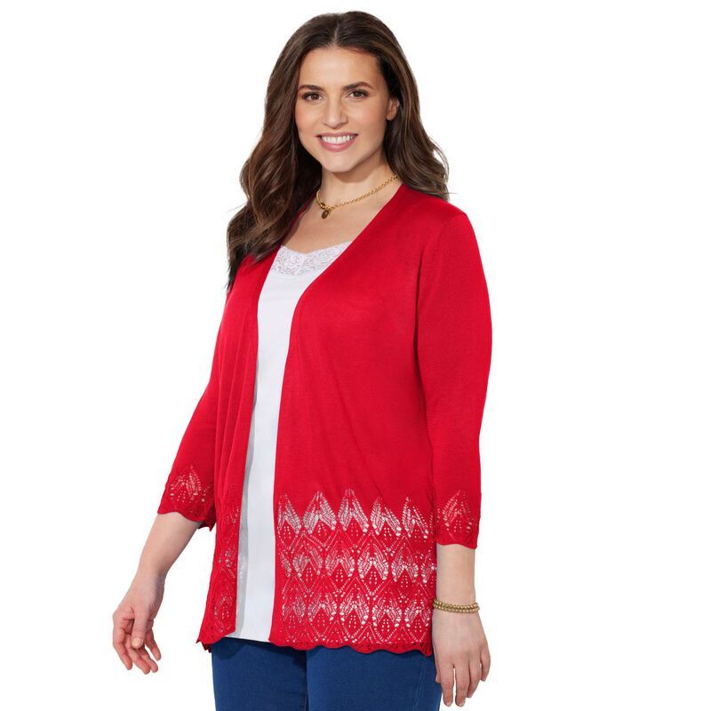キャサリンズ レディース アウター ニット・セーター プラスサイズ カーディガン Catherines Womens Plusize Pointelle Chevron Cardigan Classi