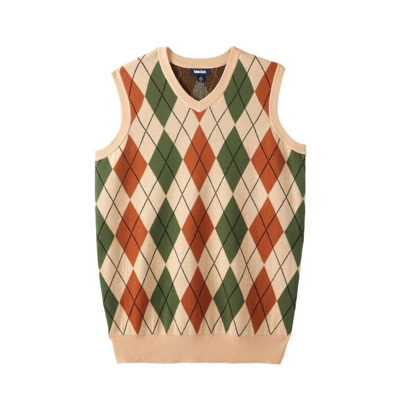 キングサイズ レディース アウター ニット・セーター Vネック トール ベスト KingSize Mens Big Tall VNeck Argyle Sweater Vest Beige Diamo
