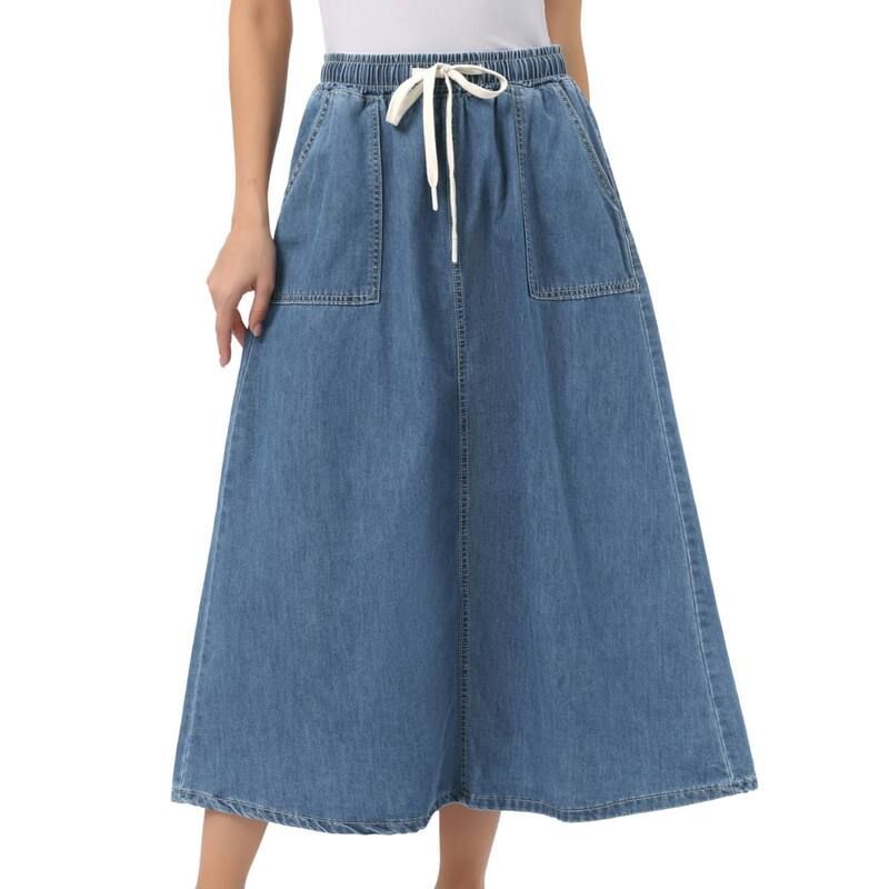 インスパイア シック レディース ボトムスカート A ライン デニム マキシ INSPIRE CHIC Denimaxi Skirt for Women Elastic Waist Casual A