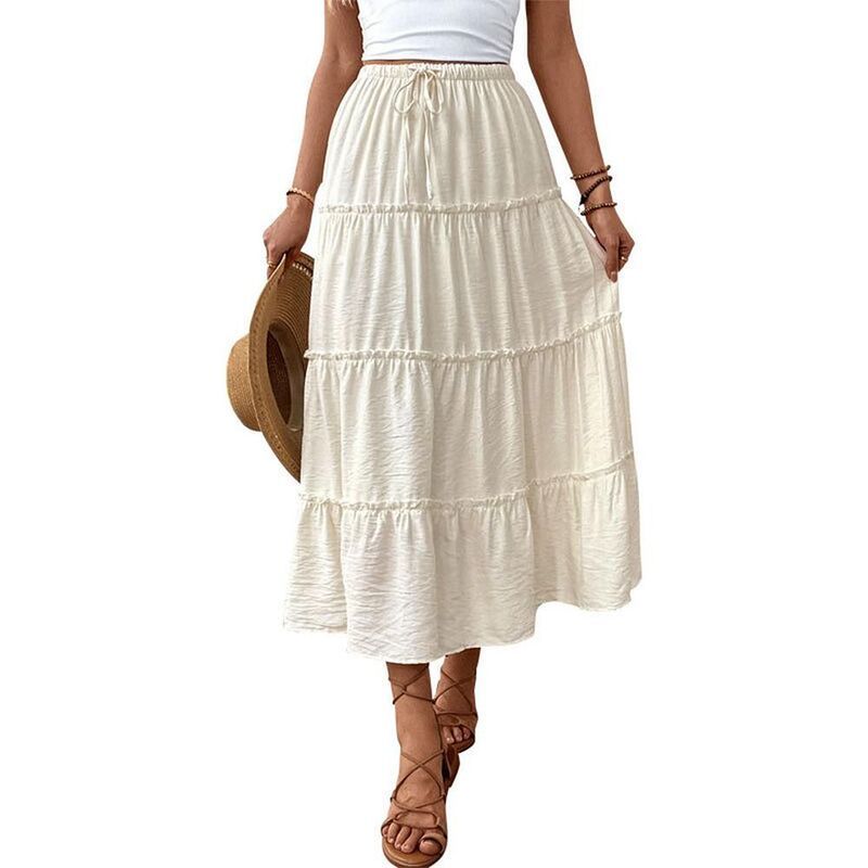 ジョイジョイ レディース ボトムスカート A ライン ミニ ミディ ハイウエスト JoyJoy Women Casual HighWaist Drawstring ALine Midi Skirt V
