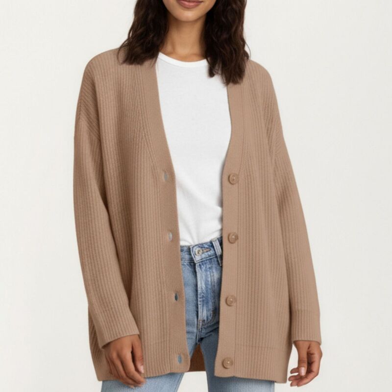 アンナカシ レディース アウター ニット・セーター リブニット カーディガン AnnaKaci Womens Oversized Rib Knit Button Front Cardigan with