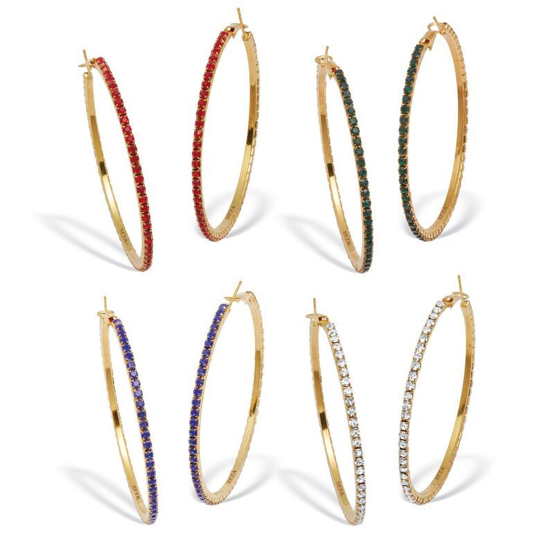 パームビーチジュエリー レディース アクセサリー ピアス・イヤリング PalmBeach Jewelry 4 Pair Colorful Crystal Goldtone Hoop Earrings
