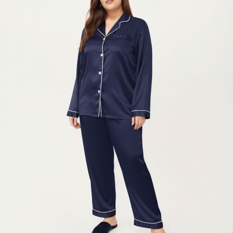 アンナカシ レディース アンダーウェア ナイトウェア ストレート プラスサイズ パンツ サテン AnnaKaci Womens PLusize Satin Pajama Set with Long S