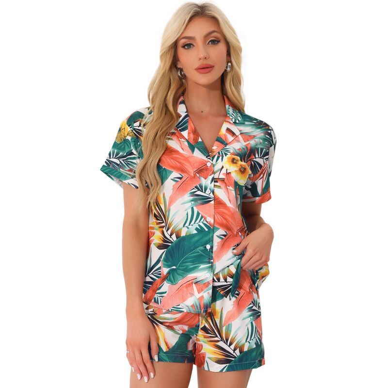 アレグラ ケー レディース アウター ジャケット・ブルゾン ボタンダウン シャツ ショートパンツ ダウン ALLEGRA K Women Hawaiian Shirt and Shortsetropi