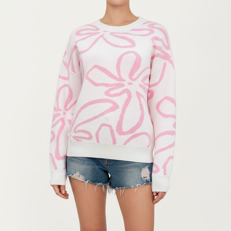 アンナカシ レディース アウター ニット・セーター フラワー柄 フラワー AnnaKaci Womens Abstract Floral Pattern Knit Sweater with Relax