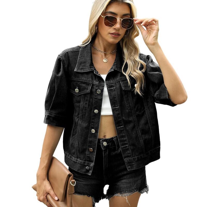 クリアラブ レディース アウター ジャケット・ブルゾン スリムフィット デニム Clearlove Womens Washed Slim Fit Short Sleeve Denim Jacket B