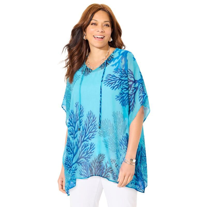 キャサリンズ レディース アウター ジャケット・ブルゾン ジョーゼット プラスサイズ Catherines Womens Plusize Georgette Peasant Poncho Aqua C