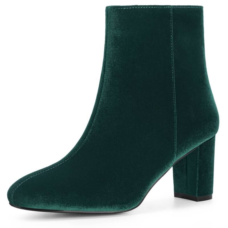 ブリスフルステップ レディース シューズ ブーツ・レインブーツ ベルベット アンクル ヒール BLISSFUL STEP Faux Velvet Round Toe Chunky Heels Ankl