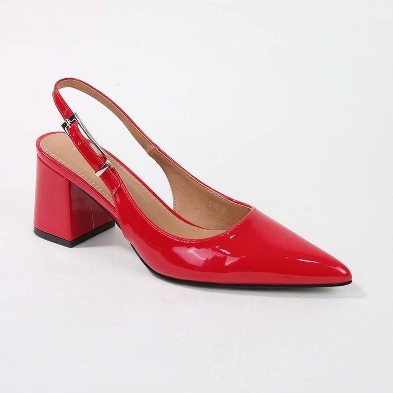 バーネス レディース シューズ パンプス ヒール Berness Cai Patent Block Heel Slingback Red レッド