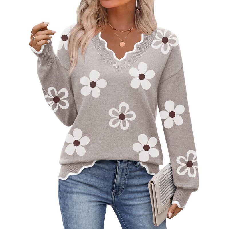 ジーグー レディース アウター ニット・セーター Vネック プリント Zeagoo Womens Fall Printed Pullover Sweaters Long Sleeve V Neck C