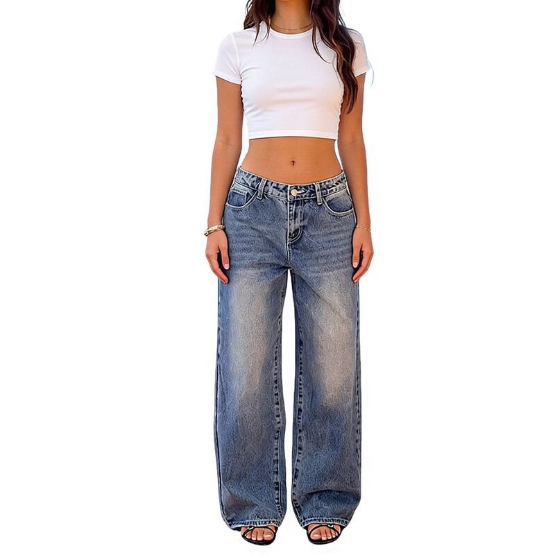 エリートスピリット レディース ボトムス カジュアルパンツ ワイドレッグ ハイウエスト デニム ジーンズ EliteSpirit Womens Wide Leg High Waist Casual D
