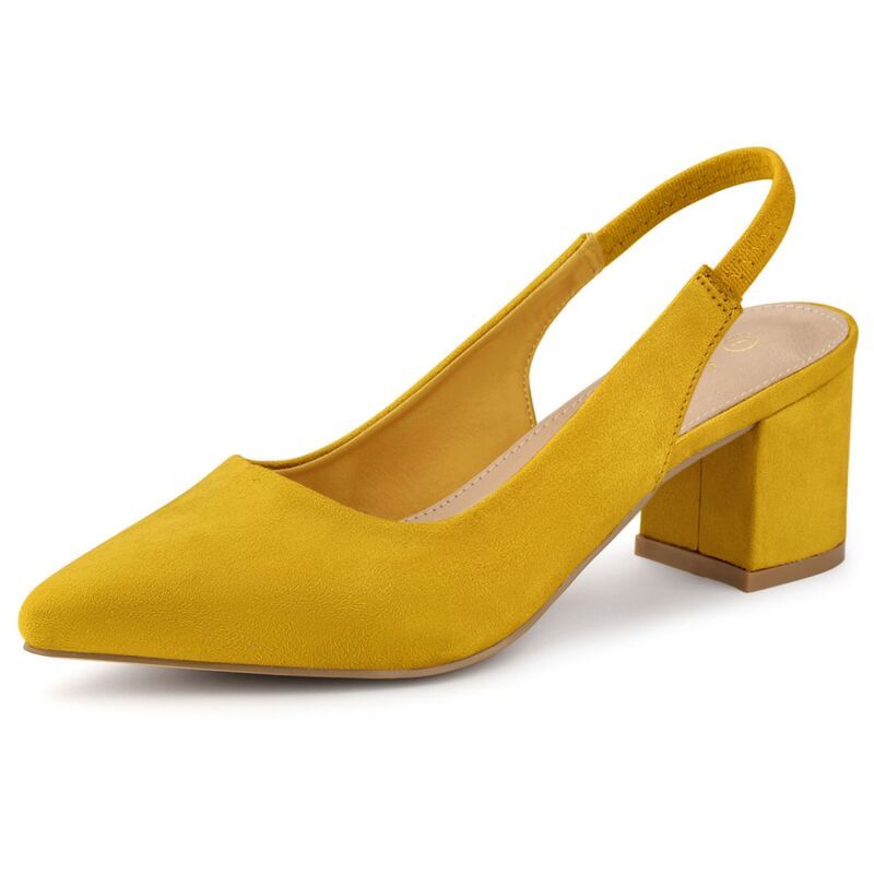 アレグラ ケー レディース シューズ パンプス ヒール ALLEGRA K Womens Pointed Toe Block Heel Pumpslingback Heels Yellow イエロー