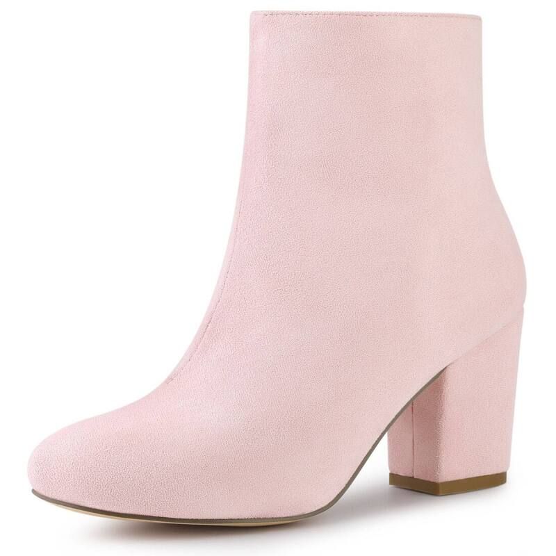 アレグラ ケー レディース シューズ ブーツ・レインブーツ アンクル ヒール ALLEGRA K Womens Round Toe Chunky Heel Ankle Boots Pink ピンク