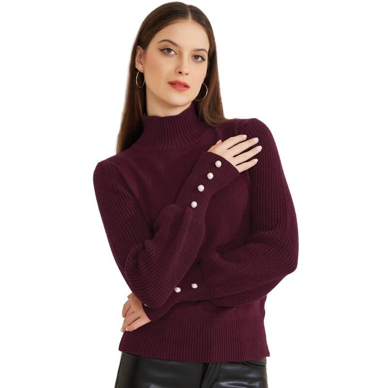 アレグラ ケー レディース アウター ニット・セーター ハイネック リブ ALLEGRA K Womens High Neck Long Sleeve Ribbed Stretch Winter Pu