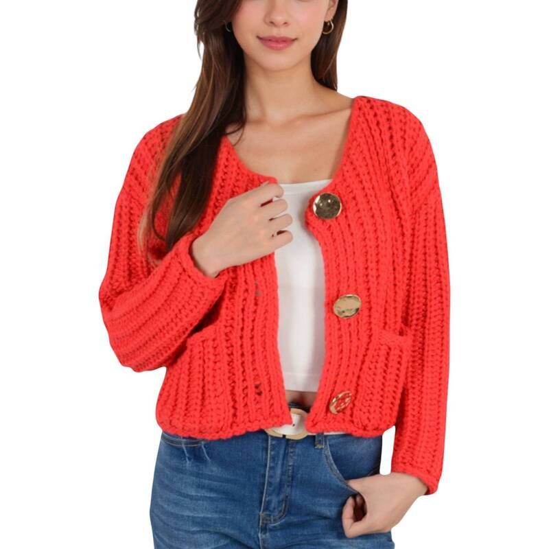 アンナカシ レディース アウター ニット・セーター カーディガン AnnaKaci Womens Chunky Knit Cardigan with Statement Button Front an