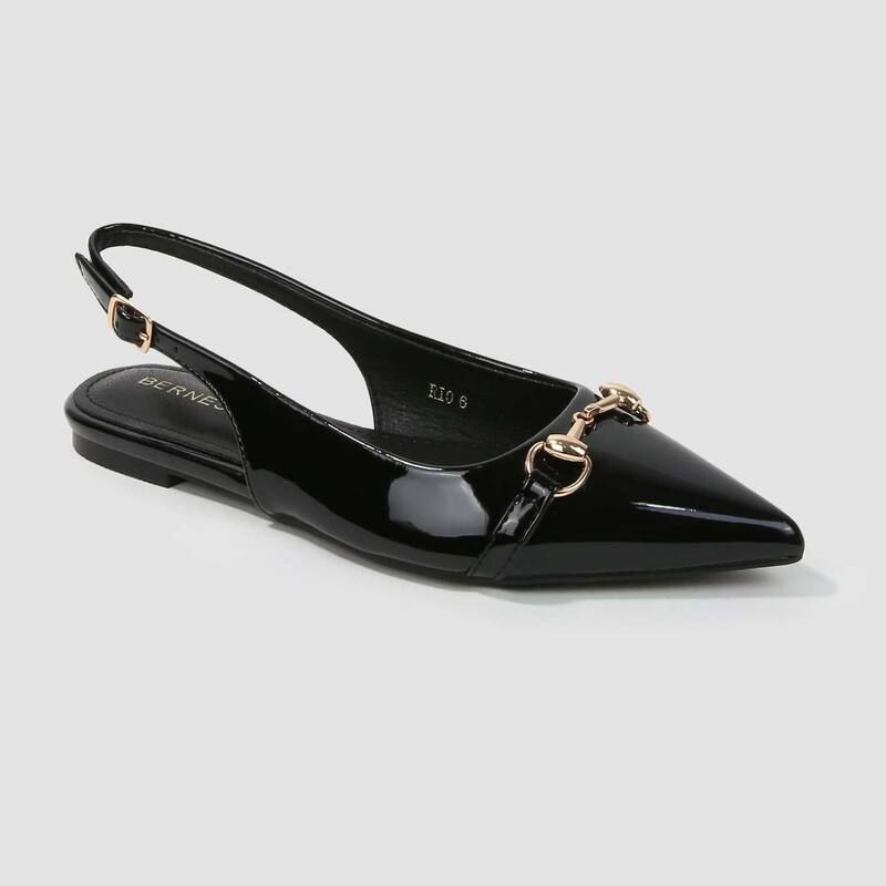 バーネス レディース シューズ サンダル BERNESS Rio Patent Slingback Flats with GoldTone Bit Black ブラック