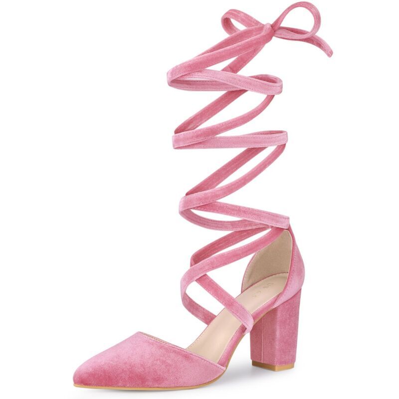 アレグラ ケー レディース シューズ パンプス ベルベット レース ヒール ALLEGRA K Womens Velvet Lace Up Chunky Heels Pointed Toe Pumps