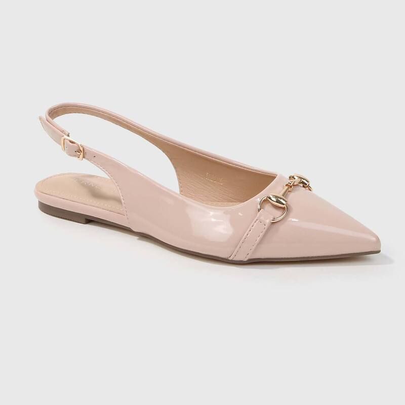 バーネス レディース シューズ サンダル BERNESS Rio Patent Slingback Flats with GoldTone Bit Beige ベージュ
