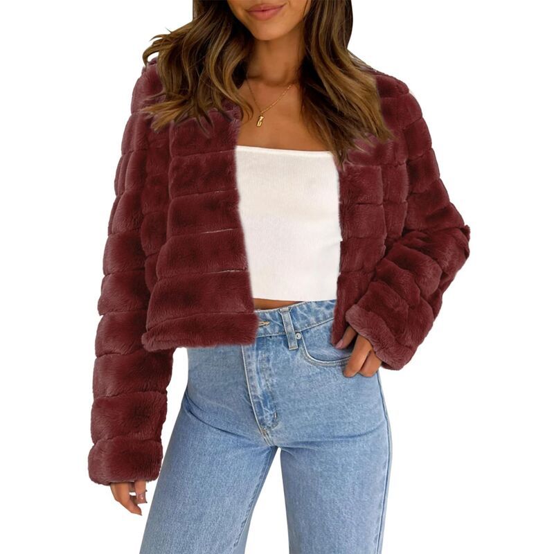 アレグラ ケー レディース アウター ジャケット・ブルゾン コート ALLEGRA K Womens Long Sleeve Solid Color Collarlesshaggy Soft Faux