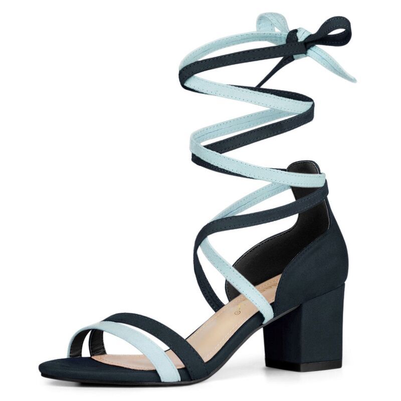 アレグラ ケー レディース シューズ パンプス サンダル レース ヒール ALLEGRA K Womens Open Toe Color Block Heelace Up Sandals Blue ブ