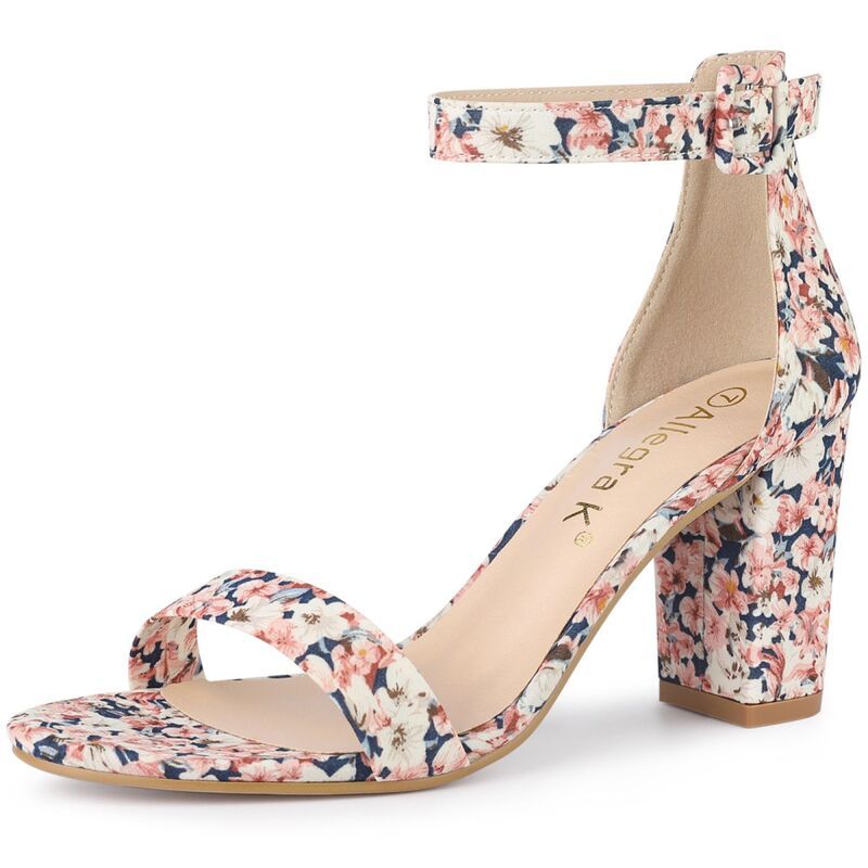 アレグラ ケー レディース シューズ パンプス フラワー柄 プリント サンダル フラワー ヒール ALLEGRA K Womens Floral Print Open Toe Block Highee