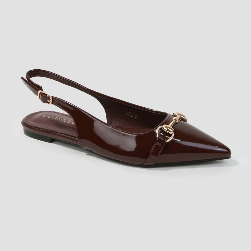 バーネス レディース シューズ サンダル BERNESS Rio Patent Slingback Flats with GoldTone Bit Coffee コーヒー
