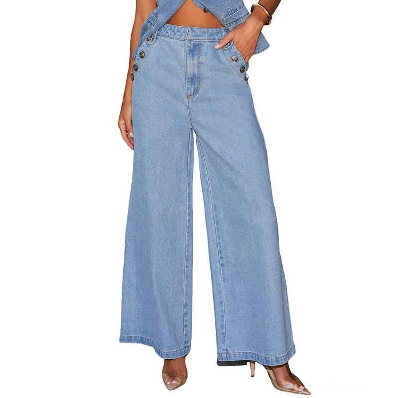 クリアフラワー レディース ボトムス デニムパンツ ワイドレッグ ハイウエスト ジーンズ ClearFlower Womens Denim Wide Leg Pants High Waist Loos