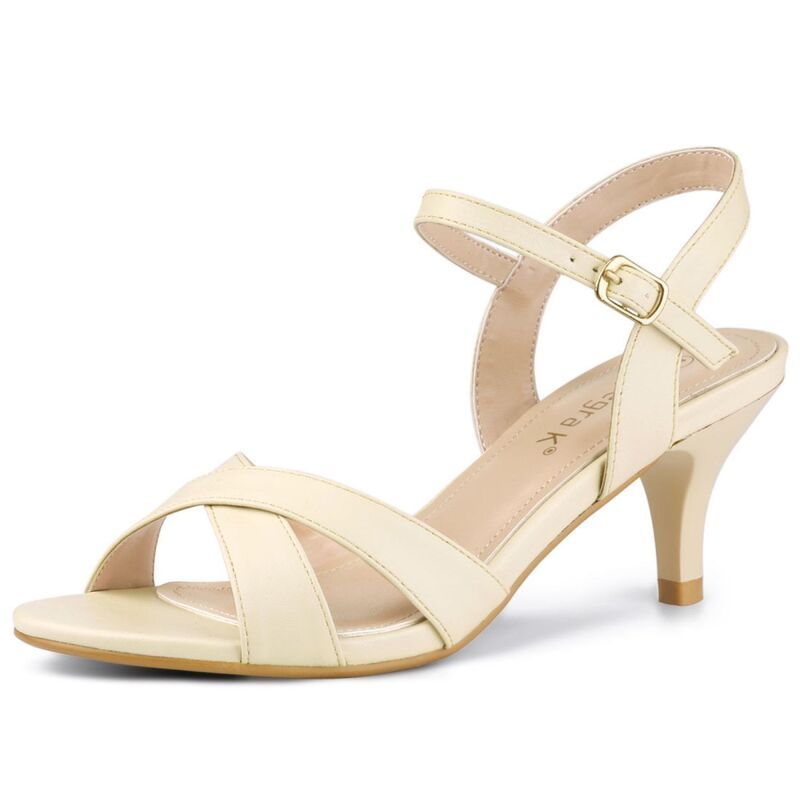 アレグラ ケー レディース シューズ パンプス サンダル ヒール ALLEGRA K Womens Crosstraps Kitten Heel Sandals Beige ベージュ
