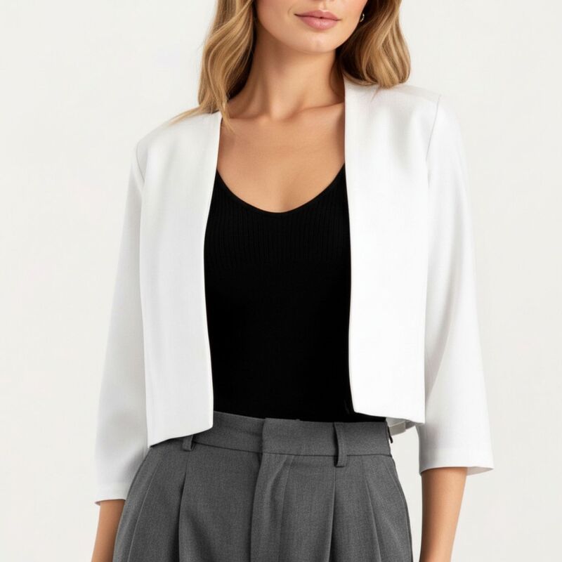 アンナカシ レディース アウター ニット・セーター クロップド ブレザー AnnaKaci Women s Open Front Cropped Blazer with 34 Sleevestruct