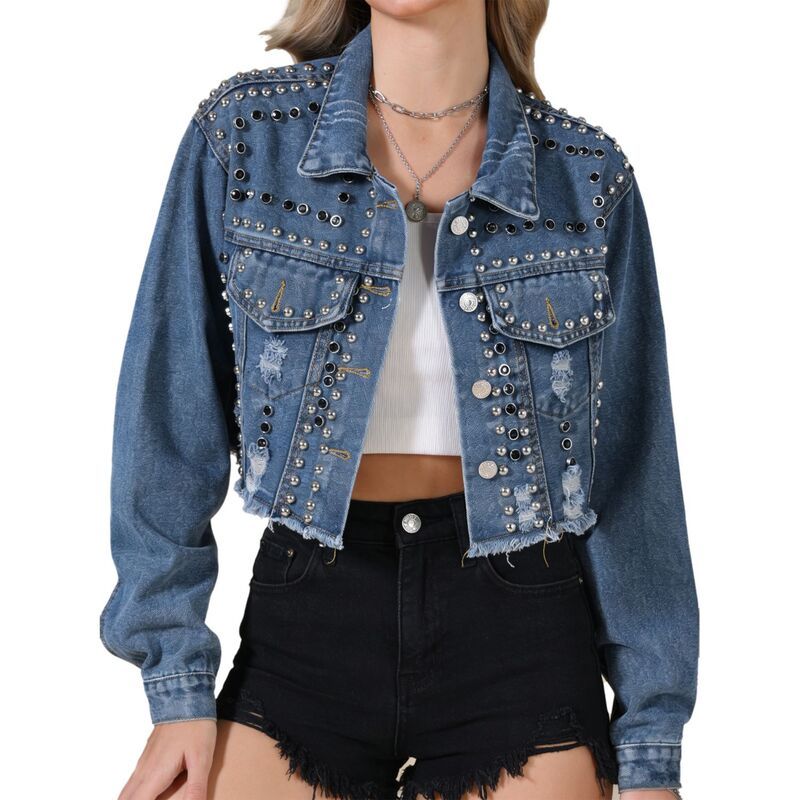 インスパイア シック レディース アウター ジャケット・ブルゾン クロップド デニム INSPIRE CHIC Denim Jacket for Womens Concert Party Croppe