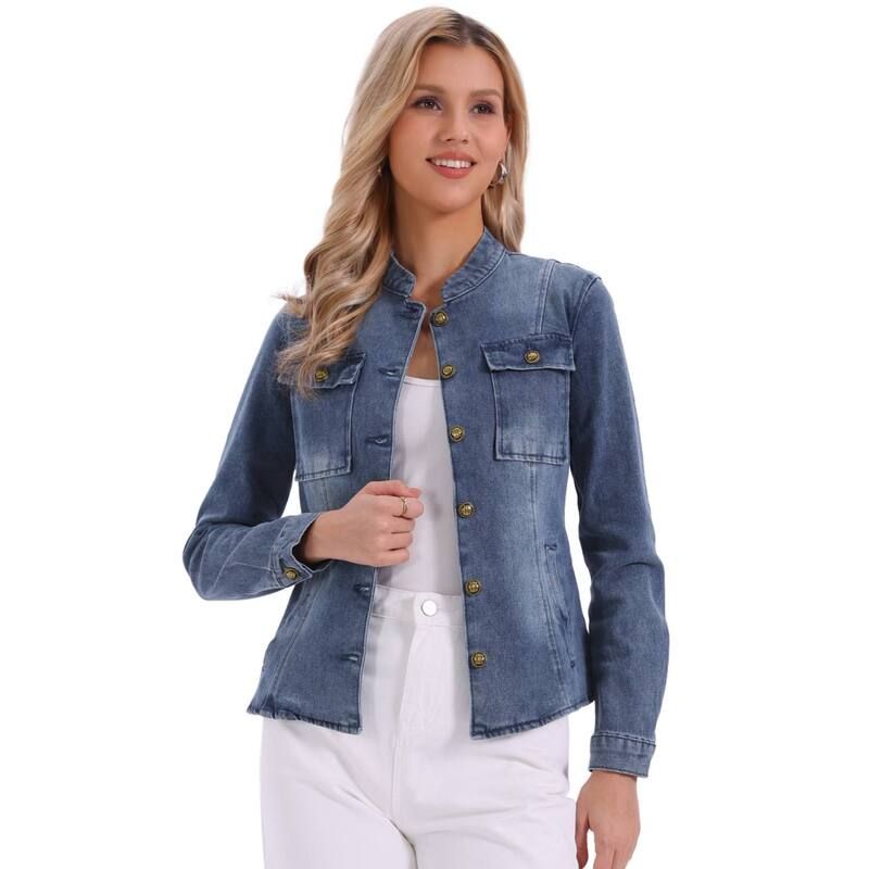 アレグラ ケー レディース アウター ジャケット・ブルゾン デニム ALLEGRA K Casual Denim Jacket for Womens Classic Stand Collar Long 13,845円