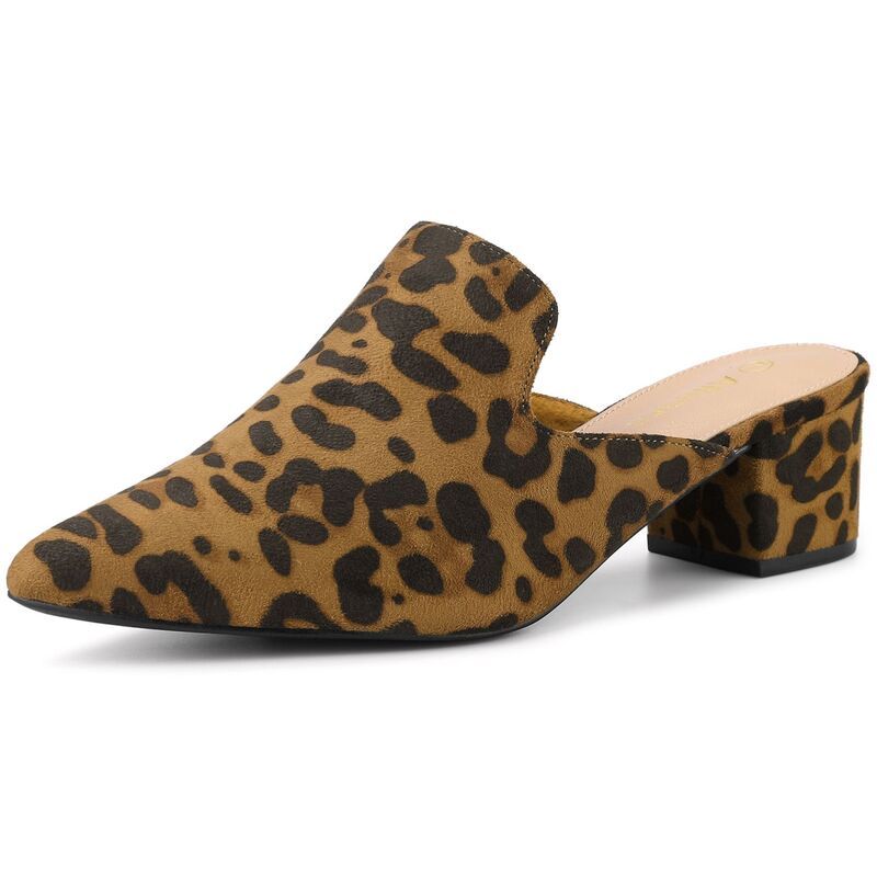 アレグラ ケー レディース シューズ サンダル ヒール ALLEGRA K Womenslip on Pointed Toe Chunky Heelslide Mules Leopard アニマル
